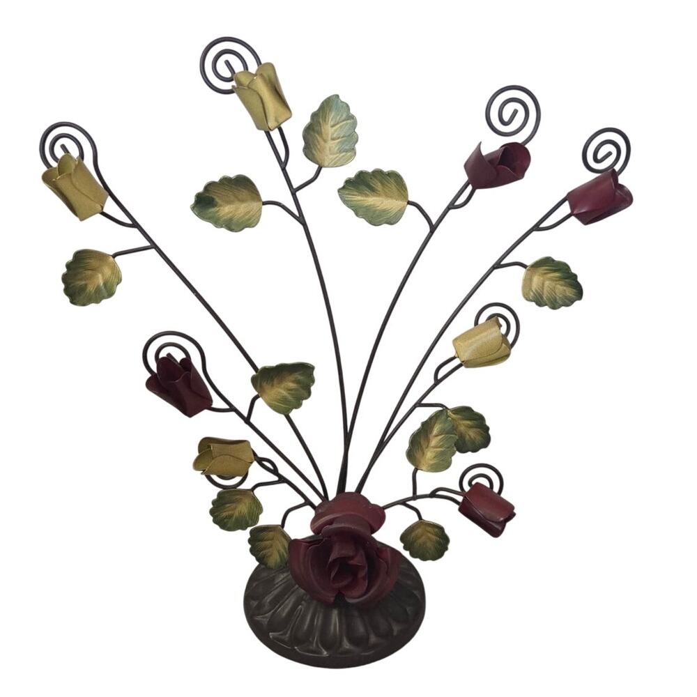 Vtg Victorian Rose Tole Photo Tree Wire Metal Holder Display Holds 8 ~ 11"H